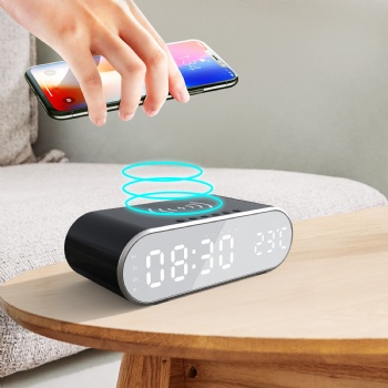 Amazon Hotselling 15W Clock Wireless Charging With Alarm Clock & Temperature Display Mobile Phone Wireless Charging