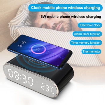 Amazon Hotselling 15W Clock Wireless Charging With Alarm Clock & Temperature Display Mobile Phone Wireless Charging