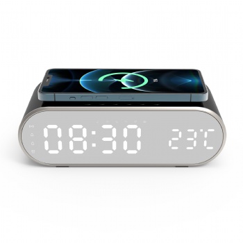 Amazon Hotselling 15W Clock Wireless Charging With Alarm Clock & Temperature Display Mobile Phone Wireless Charging