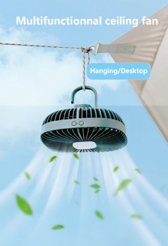 Hot Selling Portable LED Camping Lantern Fan For Tent -4000 mAh Battery Powered Mini Desk Fan with USB Charging Input