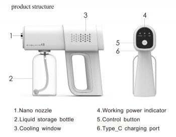 2022 Hot Selling Automotive K5 Cordless Rechargeable 380ml Disinfectant Nano Atomizer Spray Gun