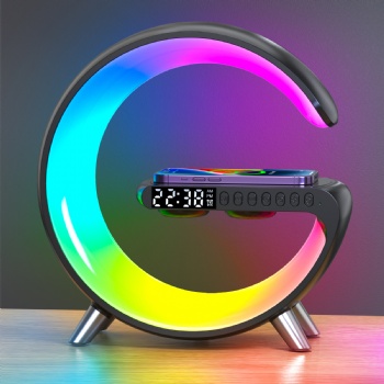 New Smart Light 15W Wireless Charger 5in1 Charging Station with Music Speaker Digital Clock for Apple Samsung Devices